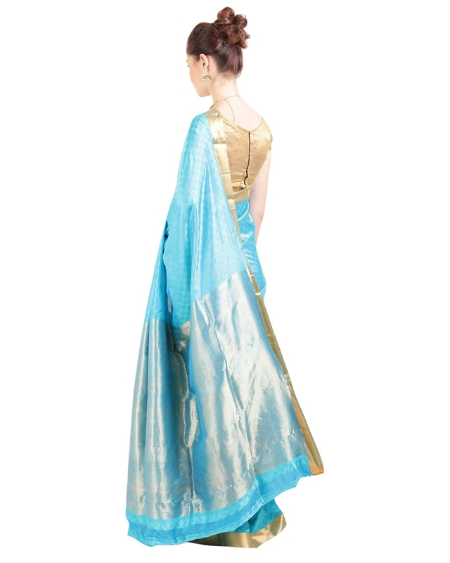 Picture of Sky Blue Color Bangalore Silk Shari Crafted with Patterend Design Zari Border