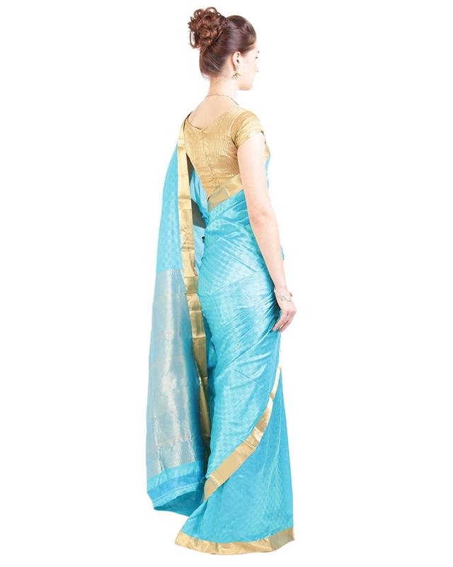 Picture of Sky Blue Color Bangalore Silk Shari Crafted with Patterend Design Zari Border