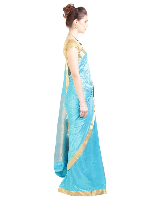 Picture of Sky Blue Color Bangalore Silk Shari Crafted with Patterend Design Zari Border