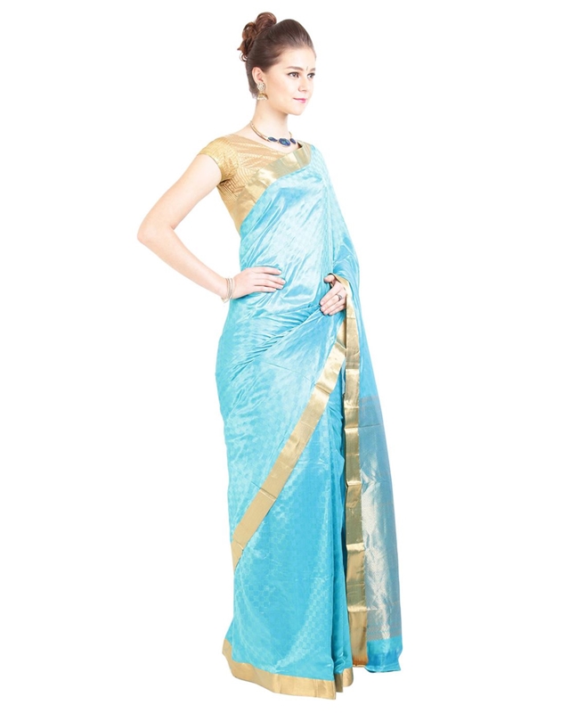 Picture of Sky Blue Color Bangalore Silk Shari Crafted with Patterend Design Zari Border