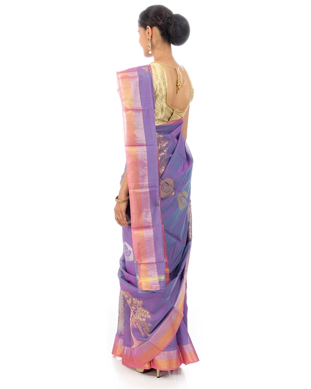 Picture of Mauve Colored Hand Woven Cotton Shari Crafted with Tree Design