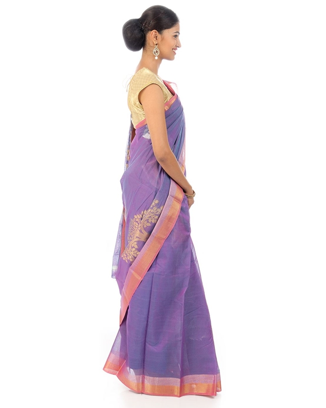 Picture of Mauve Colored Hand Woven Cotton Shari Crafted with Tree Design