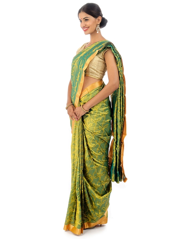 Picture of Teal Green Bangalore Silk Shari Crafted with Pattern Floral Zari Border