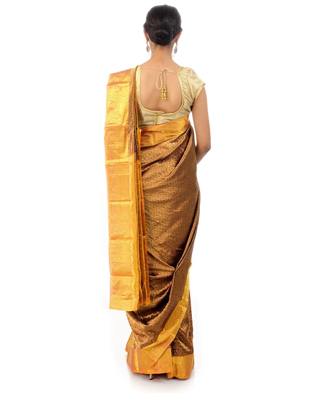 Picture of Yellow Color Banarasi Saree in Self & Pink Buta Design with Floral Tree Design Border 