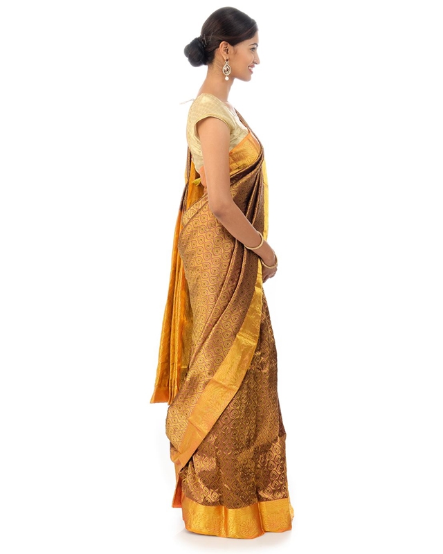 Picture of Yellow Color Banarasi Saree in Self & Pink Buta Design with Floral Tree Design Border 