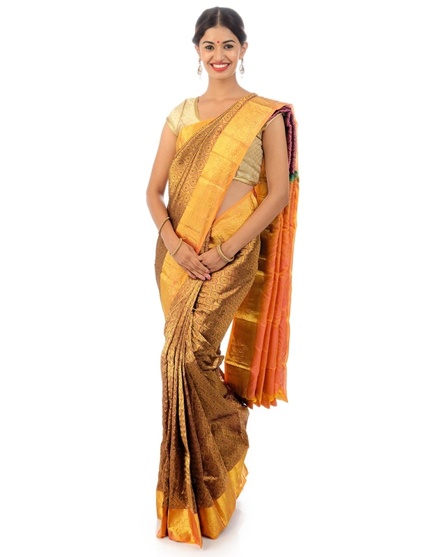 Picture of Yellow Color Banarasi Saree in Self & Pink Buta Design with Floral Tree Design Border 