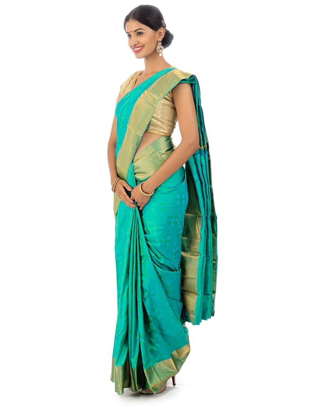 Picture of Spring Green Mysore Silk Saree in Brocade design with Rich Golden Zari Border