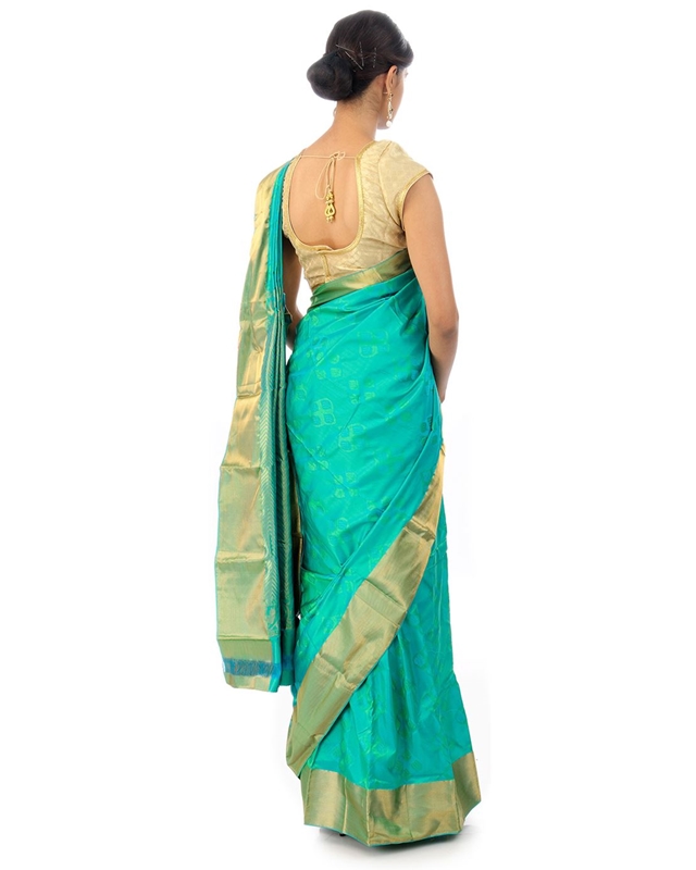 Picture of Spring Green Mysore Silk Saree in Brocade design with Rich Golden Zari Border