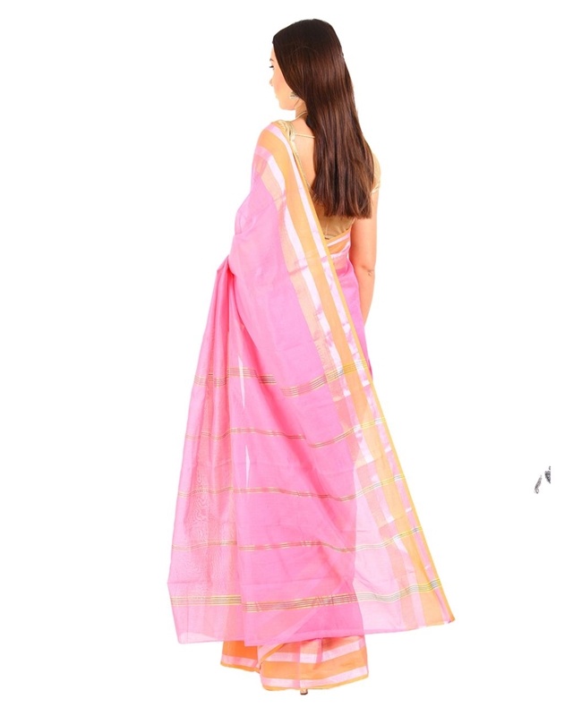 Picture of Shaded Pink Cotton Shari Woven with Contrast Zari Border