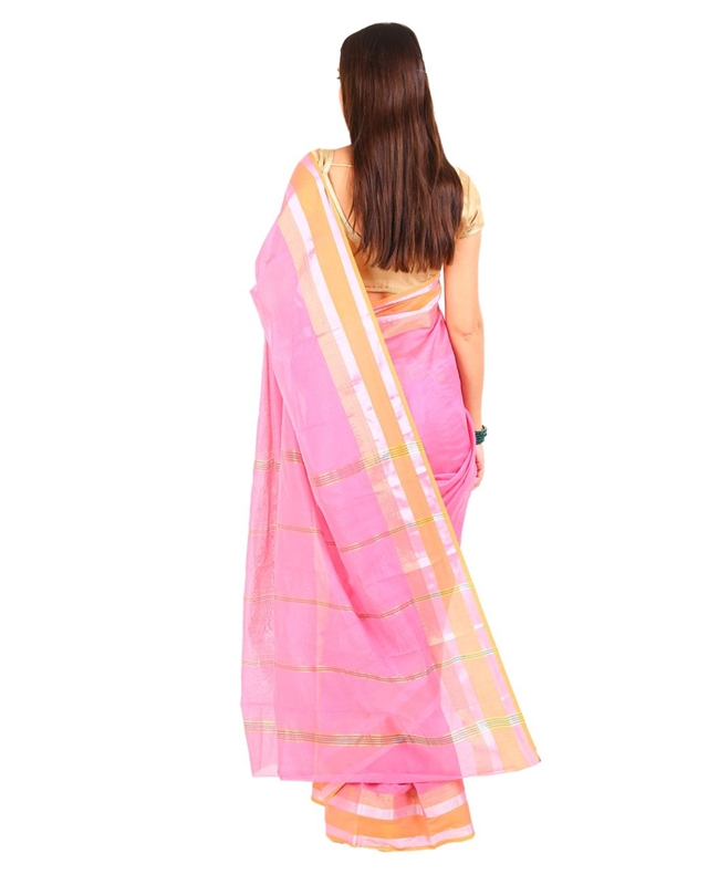 Picture of Shaded Pink Cotton Shari Woven with Contrast Zari Border