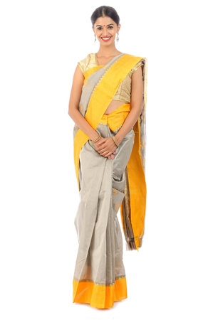 Picture of Grey Color Cotton Saree with Yellow Border