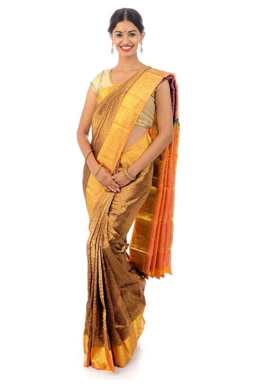 Picture of Yellow Color Banarasi Saree in Self & Pink Buta Design with Floral Tree Design Border 