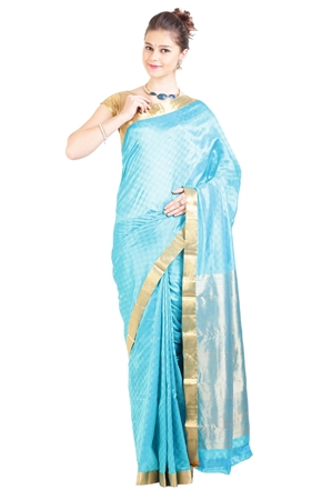 Picture of Sky Blue Color Bangalore Silk Shari Crafted with Patterend Design Zari Border