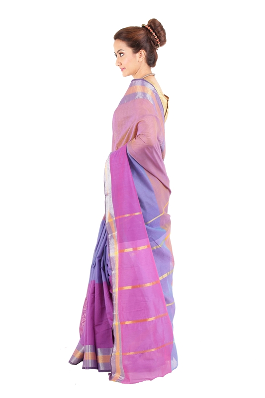 Picture of Light Purple Pure Cotton Shari Finely Designed with Contrast Zari Border