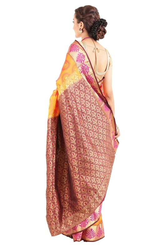 Picture of Mustard Colour Kanchipuram Silk Saree with Brocade Zari Design 