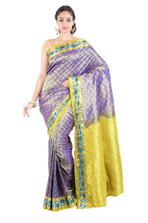 Picture of Violet Colour Kanchipuram Silk Saree Full with Buta Zari Design