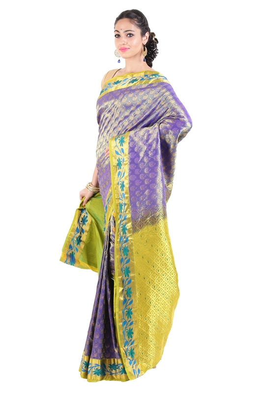 Picture of Violet Colour Kanchipuram Silk Saree Full with Buta Zari Design