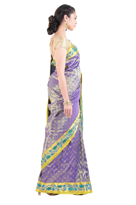 Picture of Violet Colour Kanchipuram Silk Saree Full with Buta Zari Design