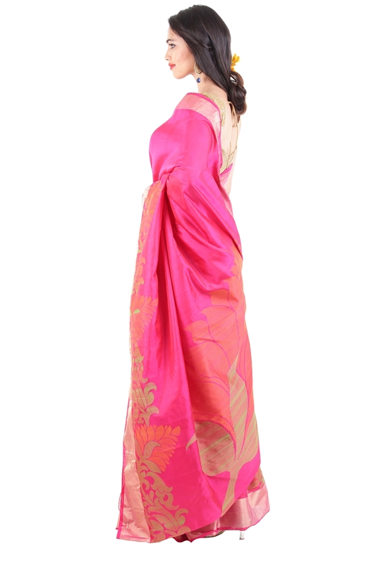 Picture of Rani Pink Colour Uppada Silk Saree with Floral Print Design Border