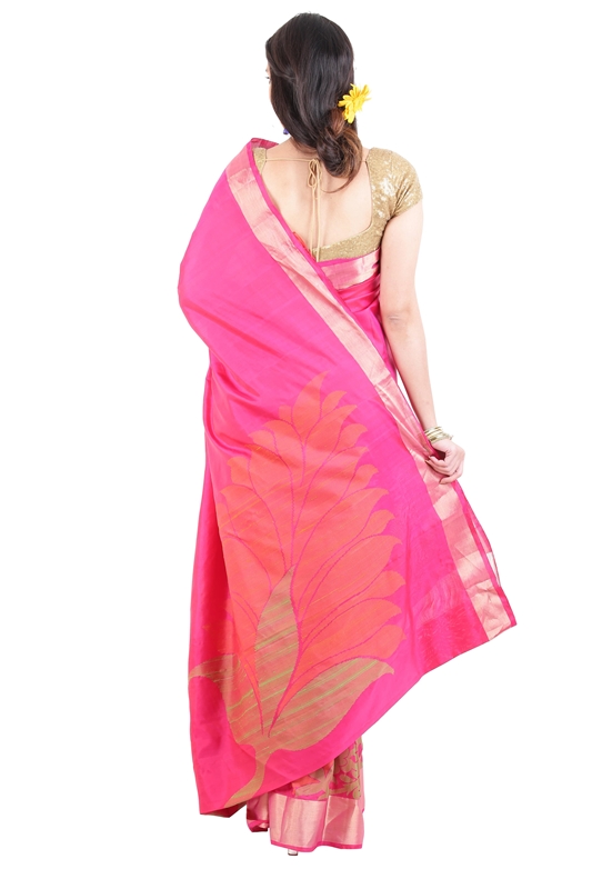 Picture of Rani Pink Colour Uppada Silk Saree with Floral Print Design Border