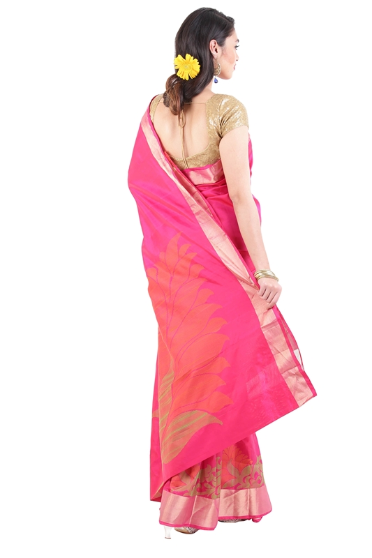 Picture of Rani Pink Colour Uppada Silk Saree with Floral Print Design Border