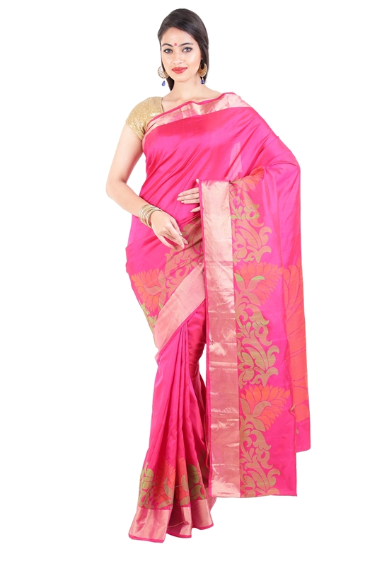 Picture of Rani Pink Colour Uppada Silk Saree with Floral Print Design Border