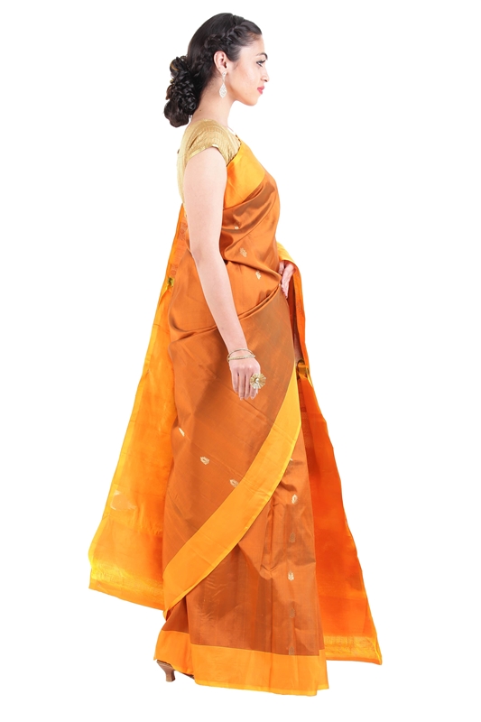 Picture of Sandal Colour Uppada Silk Saree with Brocade Design & Floral Motifs 