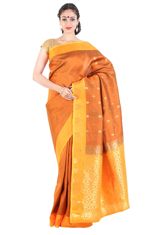 Picture of Sandal Colour Uppada Silk Saree with Brocade Design & Floral Motifs 