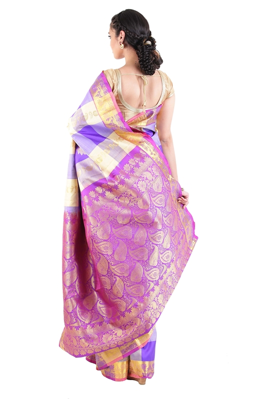 Picture of Purple Uppada Silk Saree with Checks and Leafy Motives