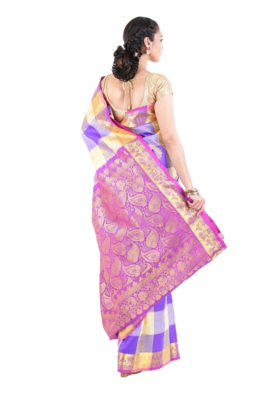 Picture of Purple Uppada Silk Saree with Checks and Leafy Motives