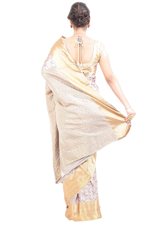 Picture of Off White Kanchipuram Silk Saree with Golden Border