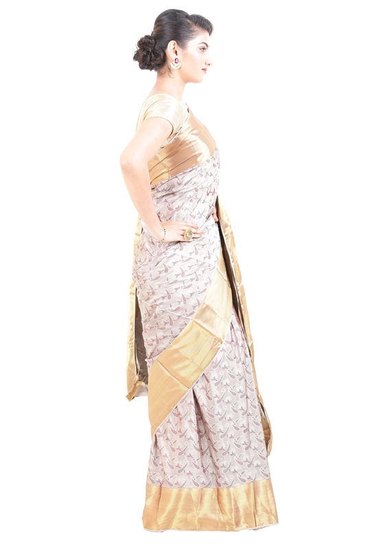 Picture of Off White Kanchipuram Silk Saree with Golden Border