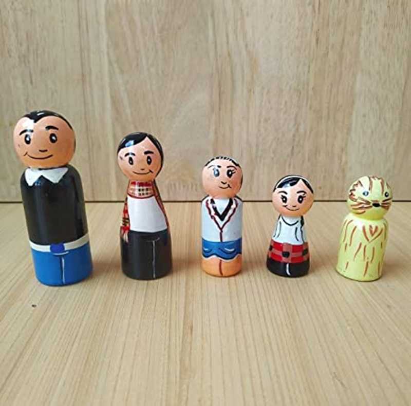 Picture of Channapatna Toys Peg Dolls Wooden Painted Family Pretend Play Figurines - Colorful Diverse Natural Toys | Organic Handmade Play Kit for Kids &amp; Toddlers (2 Years+) - Pack of 5 pcs Roll over image to zoom in Channapatna Toys Peg Dolls Wooden Painted Family Pretend Play Figurines