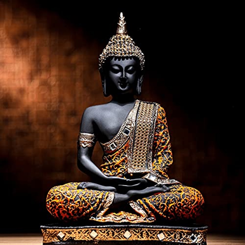 Picture of Global Grabbers Polyresin Sitting Buddha Idol Statue Showpiece for Home Decor Decoration Gift Gifting Items-ORG_BLK-BS2-(00)