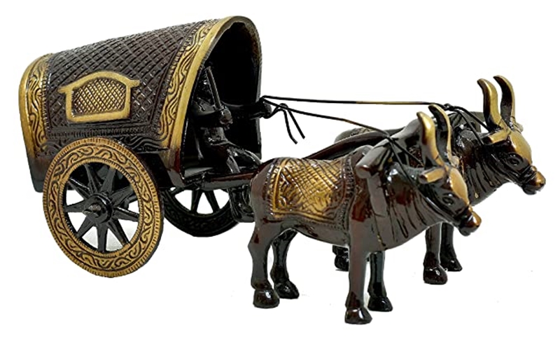 Picture of Two Moustaches Brass Covered Village Bullock Cart Showpiece Replica, Brass Vintage Style Showpieces, Standard, Pack of 1