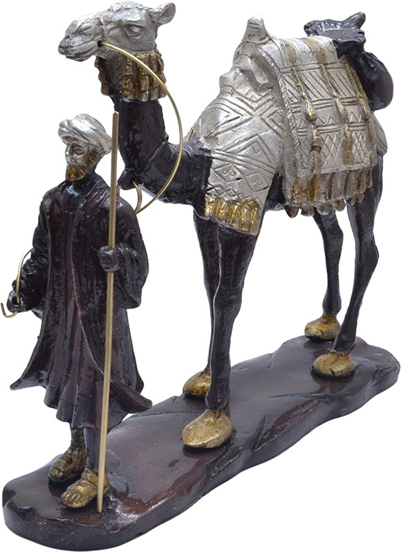 Picture of Two Moustaches Brass Merchant of Arabia Showpiece, Handcrafted Brass Man with Camel Showpiece, Multicolour, Pack of 1