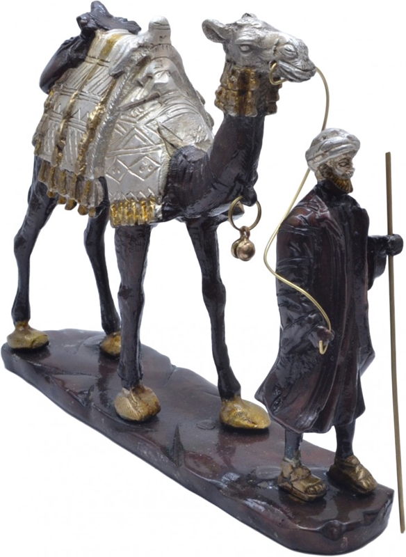 Picture of Two Moustaches Brass Merchant of Arabia Showpiece, Handcrafted Brass Man with Camel Showpiece, Multicolour, Pack of 1