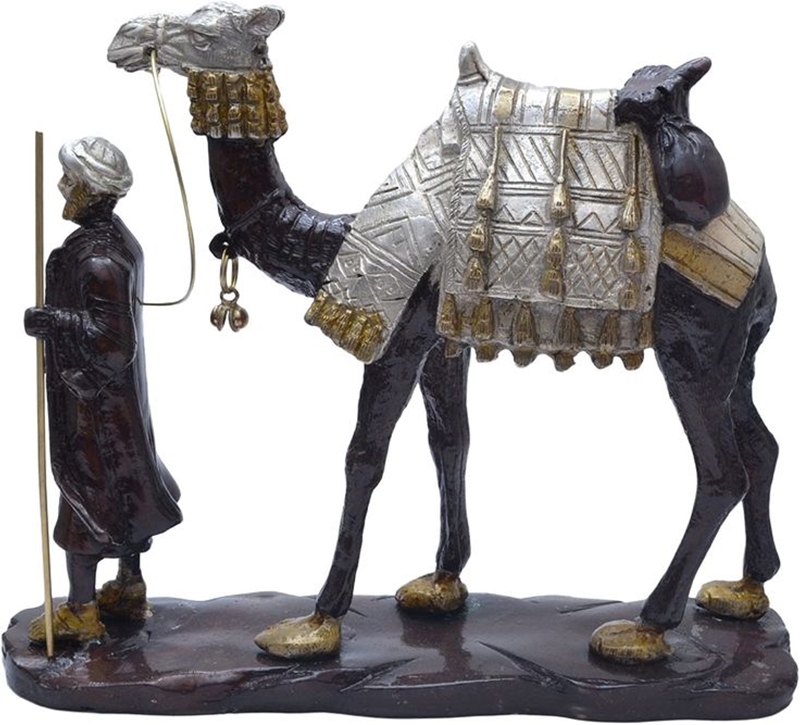 Picture of Two Moustaches Brass Merchant of Arabia Showpiece, Handcrafted Brass Man with Camel Showpiece, Multicolour, Pack of 1